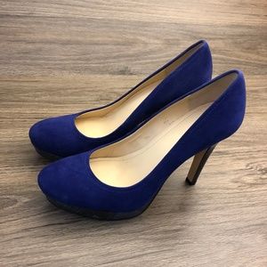 Calvin Klein Suede / Patent Snake Platform Pumps